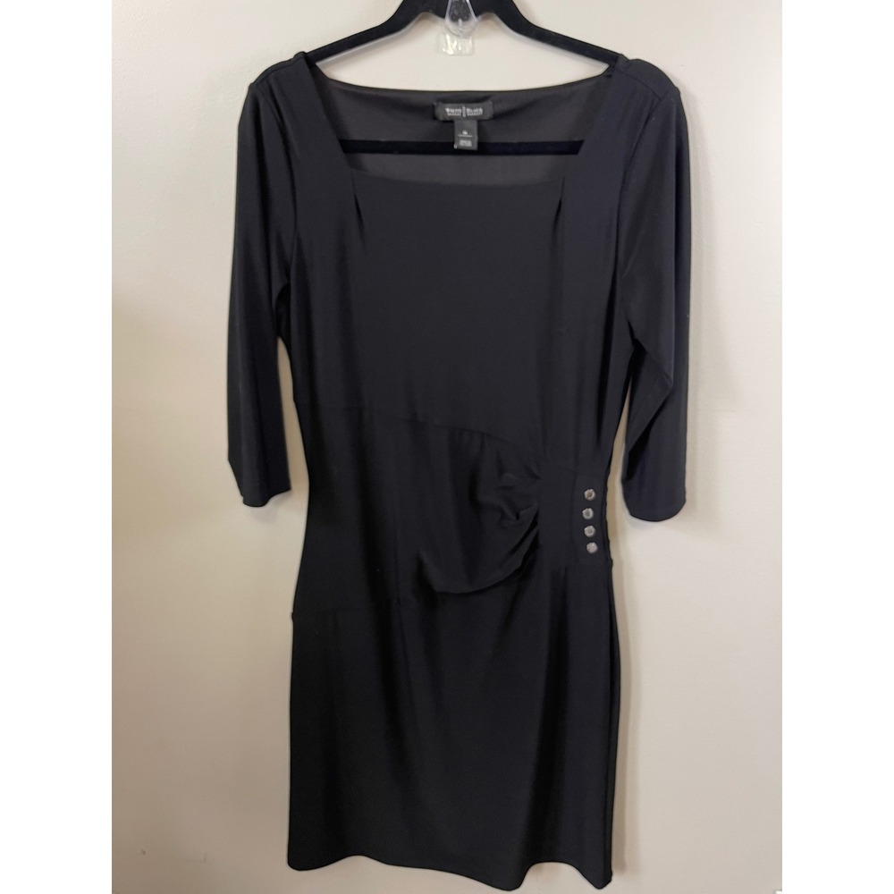 White House Black Market Black Square Neck Ruched Sheath Dress classic elegant